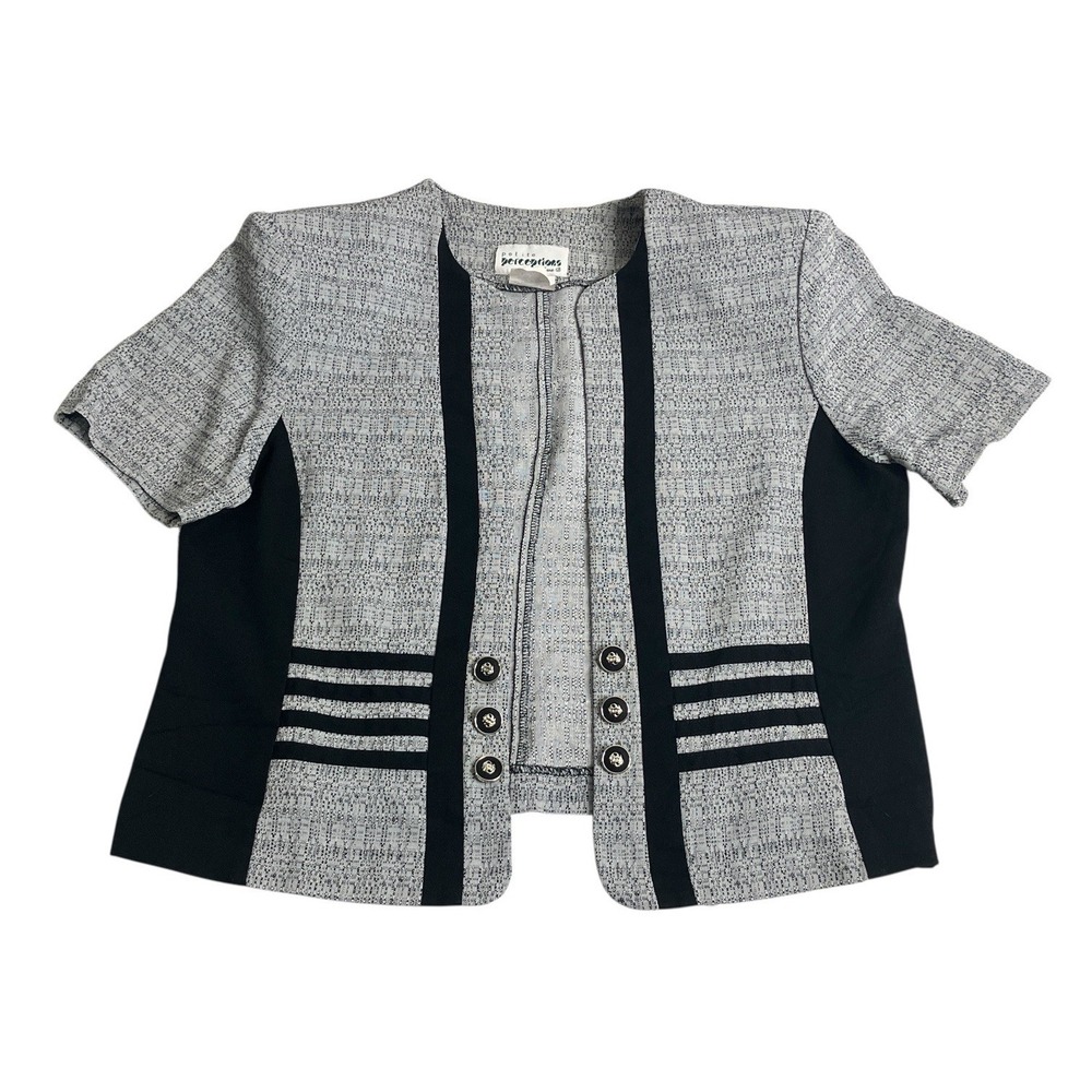 Vintage Petite Perceptions by Irene B Jacket Top Womens 12 Gray Black Open Front